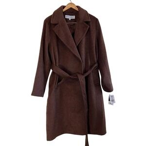 Nine West faux fir animal brown womens NWT XL belted coat